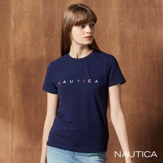 【NAUTICA】女裝 多彩LOGO素面短袖T恤(藍)