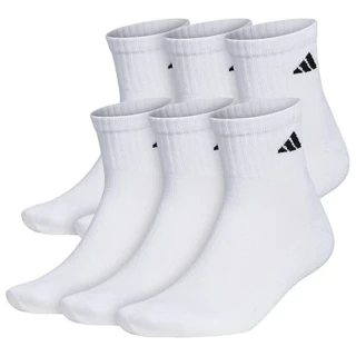 【adidas 愛迪達】2024男時尚美國進口厚襪白色短襪6入組-網