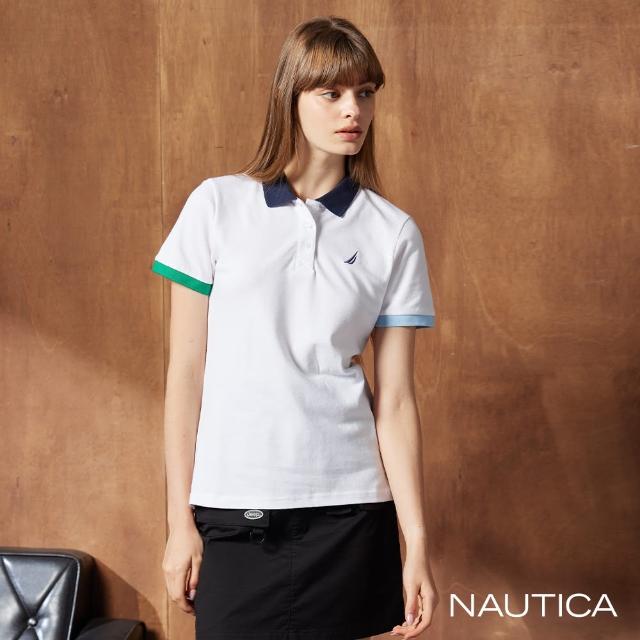 【NAUTICA】女裝 繽紛撞色短袖POLO衫(白)