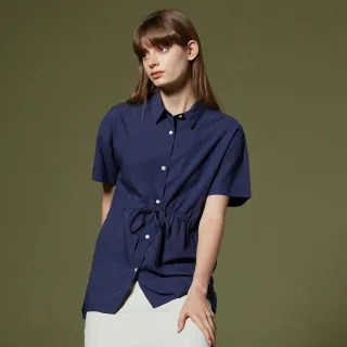 【NAUTICA】女裝 素面抽繩短袖襯衫(深藍)