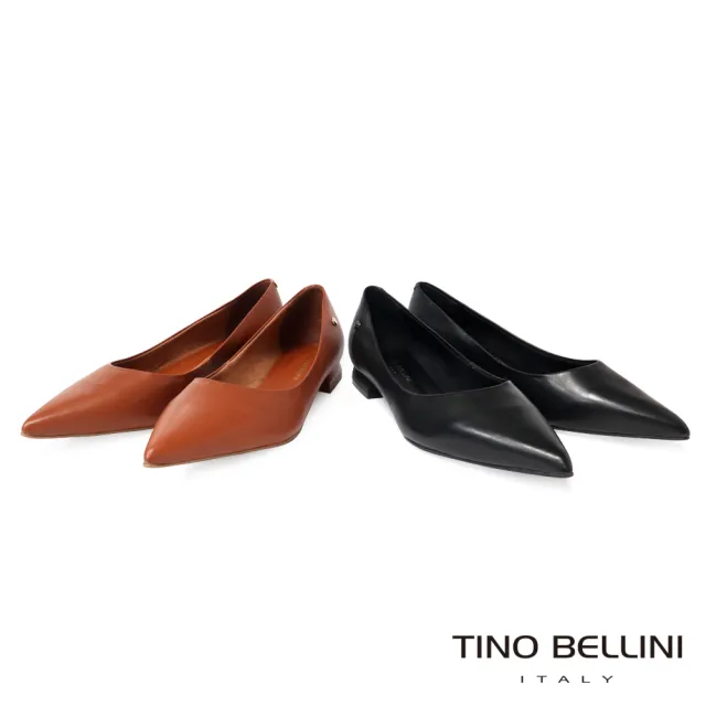 【TINO BELLINI 貝里尼】巴西進口素面尖頭平底鞋FWCT037-1(黑色)