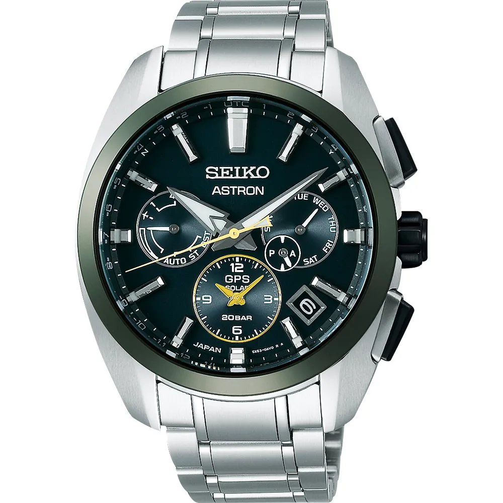 【SEIKO 精工】Astron 限量綠陶瓷太陽能GPS鈦金屬手錶-42.8mm 送行動電源(5X53-0BA0G SSH071J1)