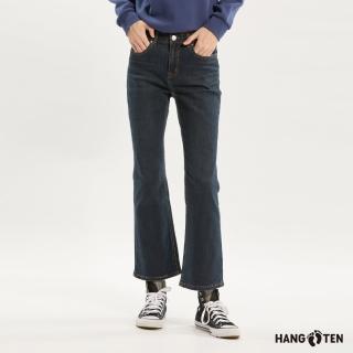 【Hang Ten】女裝-BOOT CUT龍耀刺繡小喇叭內刷毛牛仔褲(深藍)