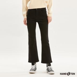 【Hang Ten】女裝-BOOT CUT龍耀刺繡小喇叭內刷毛牛仔褲(黑)
