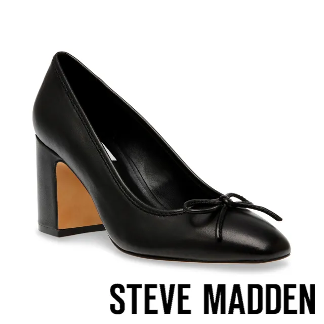 【STEVE MADDEN】COHEN 蝴蝶結粗跟高跟鞋(黑色)