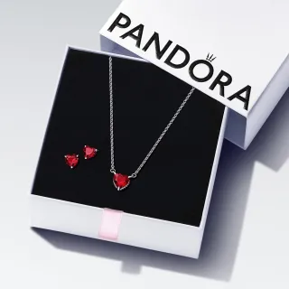 【Pandora 官方直營】紅心項鏈耳環套組