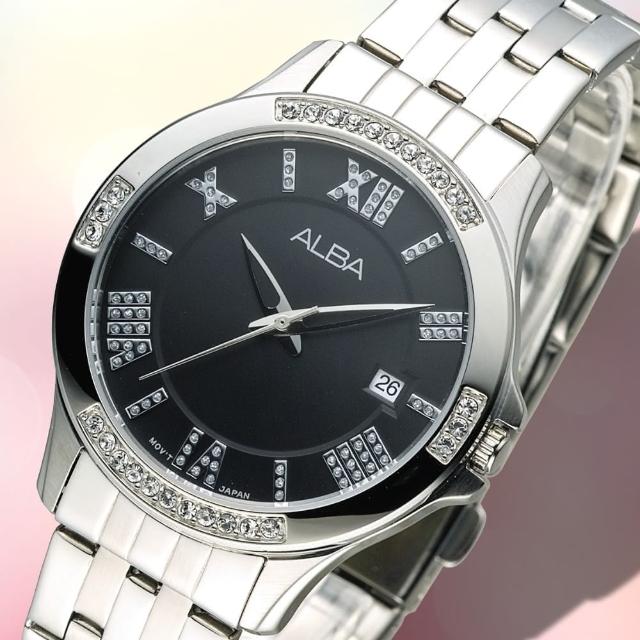 ALBA 雅柏手錶 情定羅馬SWAROVSKI晶鑽黑色面鍊帶女錶 AG8403X1 保固二年