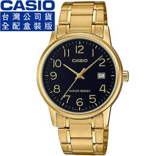【CASIO 卡西歐】卡西歐石英鋼帶男錶-金(MTP-V002G-1B 全配盒裝)