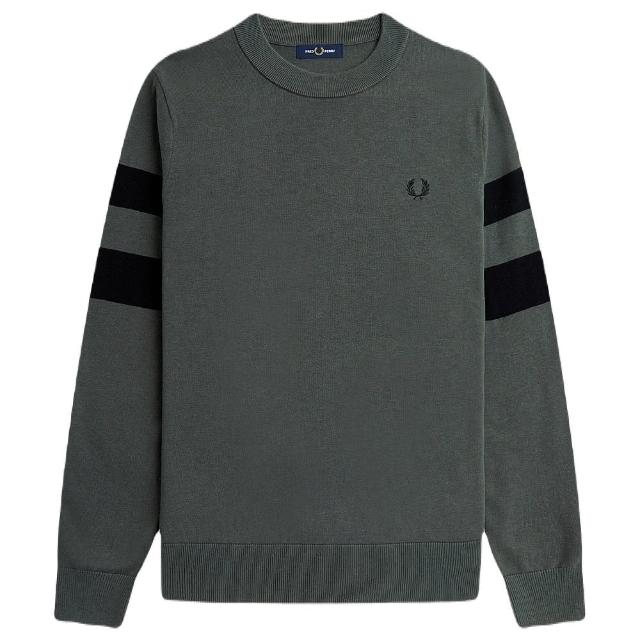 【FRED PERRY】男款 品牌刺繡LOGO 圓領羊毛混紡針織衫-深綠色(M號、L號、XL號)