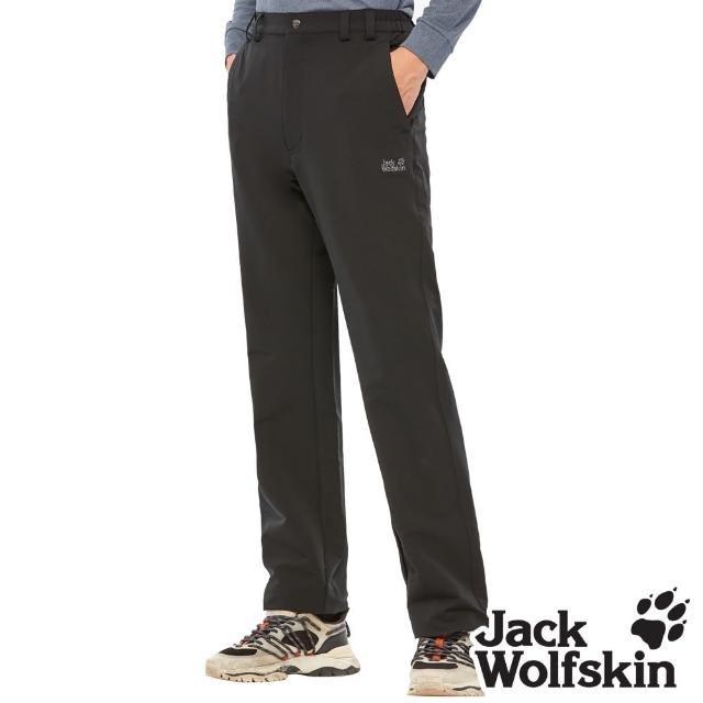 【Jack wolfskin 飛狼】男 防撥水極簡彈性休閒長褲 登山褲(黑)