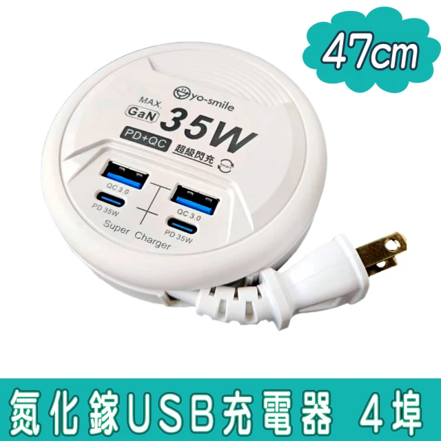 yo-smile 35W 氮化鎵USB充電器35W閃充 PD+QC3.0 4Port USB(TUB-26)