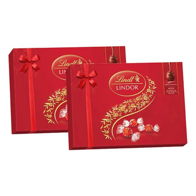 【Lindt 瑞士蓮】Lindor夾餡牛奶巧克力禮盒14入(168g/盒x2)