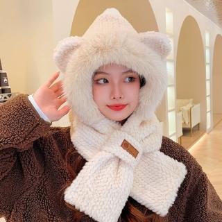 【HaNA 梨花】暖呼呼的可愛冬日．小熊耳朵毛帽子圍巾一體式保暖護耳防風