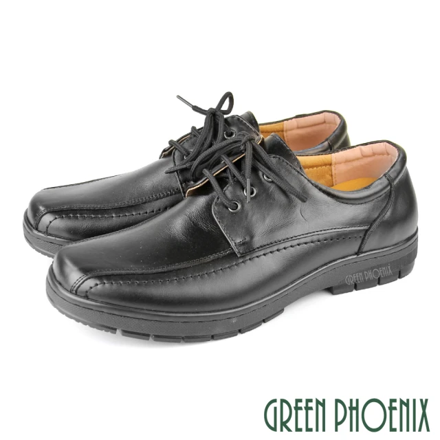 【GREEN PHOENIX 波兒德】男 紳士鞋 商務鞋 學生鞋 皮鞋 全真皮 牛皮 綁帶(黑色)