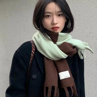 【HaNA 梨花】韓國小辮子撞色圍巾冬日仿羊絨圍巾(圍脖 圍巾 披肩)