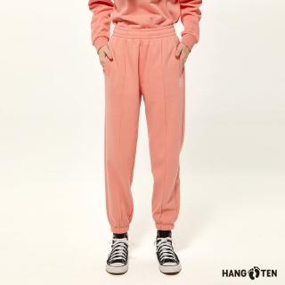 【Hang Ten】女裝-JOGGER FIT保暖內刷毛束口鬆緊抽繩休閑運動針織長褲(橘粉)