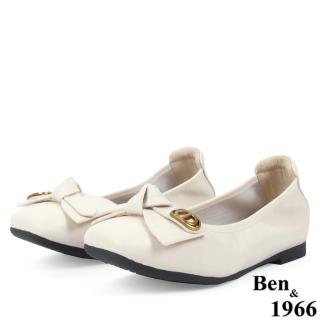 【Ben&1966】Ben&1966高階頭層牛皮氣質蝴蝶結方頭包鞋-米白238182