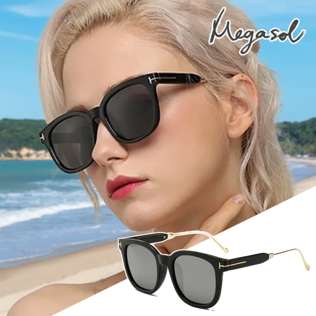 【MEGASOL】UV400防眩偏光太陽眼鏡時尚男女中性大框墨鏡(粗框矩方大框金屬耳架GY-5133-多色選)