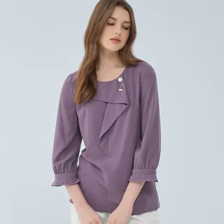 【ILEY 伊蕾】垂墜感荷葉領雪紡上衣(紫色；M-2L；1233021143)