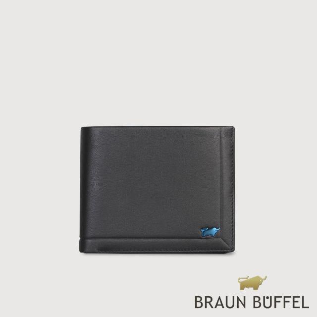 【BRAUN BUFFEL 德國小金牛】台灣總代理 戴普 8卡中間翻零錢袋短夾-黑色(BF521-318-BK)