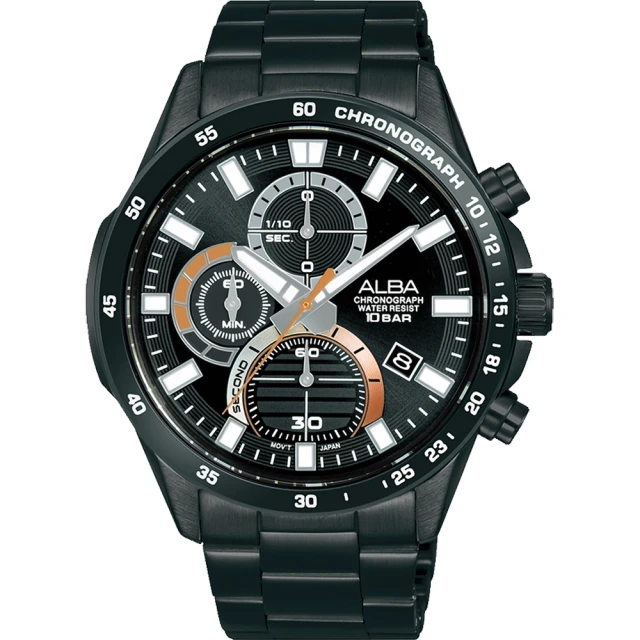 ALBA 雅柏 時尚三眼計時手錶-43mm/全黑(VD57-X218SD/AM3979X1)