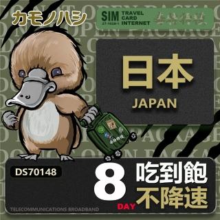 【鴨嘴獸 旅遊網絡卡】Travel sim日本 8天 吃到飽 純上網 不降速網絡卡(日本旅遊 高流量上網 上網絡卡)