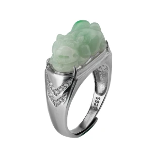【K.D.J 圓融珠寶】淡綠飄綠貔貅翡翠戒指天然A貨
