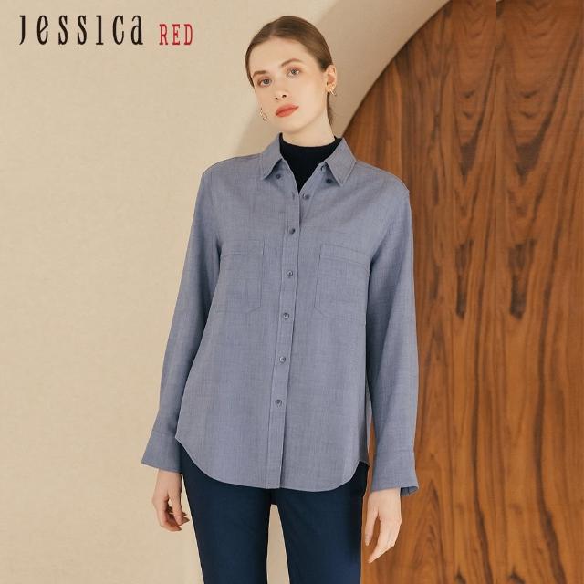 【Jessica Red】簡約舒適小翻領長袖襯衣824132（藍）