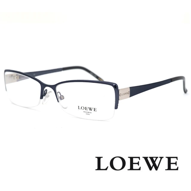 LOEWE 羅威 精緻細眉框優雅 光學眼鏡(深藍/銀 - V