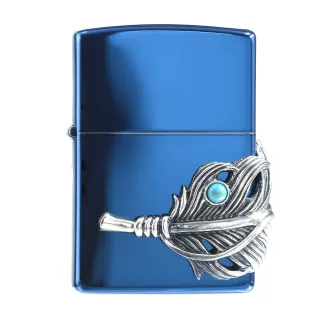 【Zippo官方直營】綠松石金屬羽毛-藍色-防風打火機(美國防風打火機)