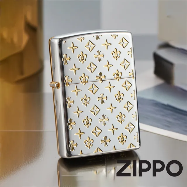 【Zippo官方直營】花紋押印圖案-亮銀色-防風打火機(美國防風打火機)