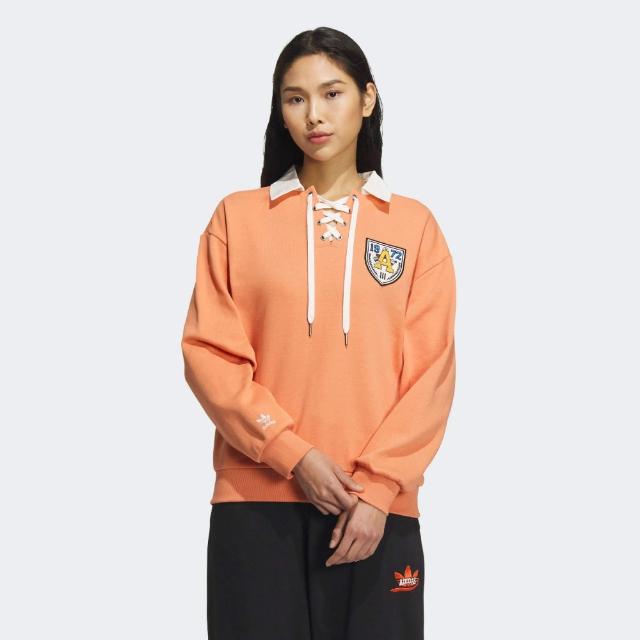 【adidas 愛迪達】上衣 女款 長袖上衣 大學T 運動 三葉草 亞規 MC POLO CREW 橘 IN1094