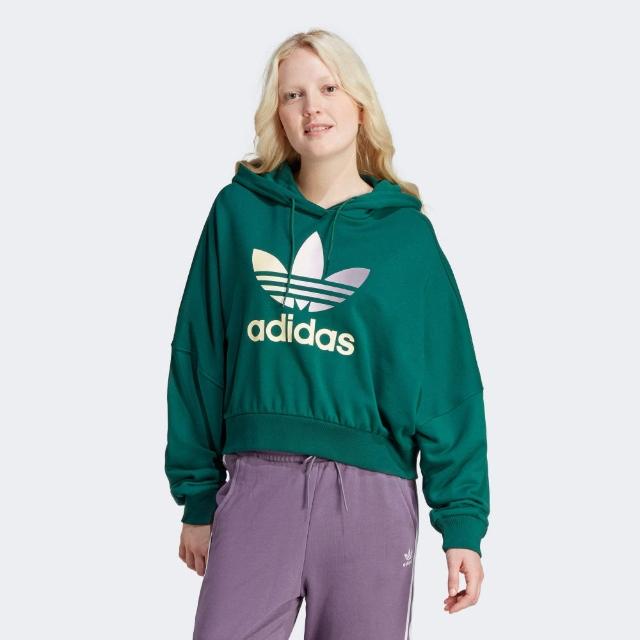 【adidas 愛迪達】GRADIENT HOODIE 愛迪達 上衣 女款 長袖上衣 帽T 運動 寬短版型 綠(IR6043)