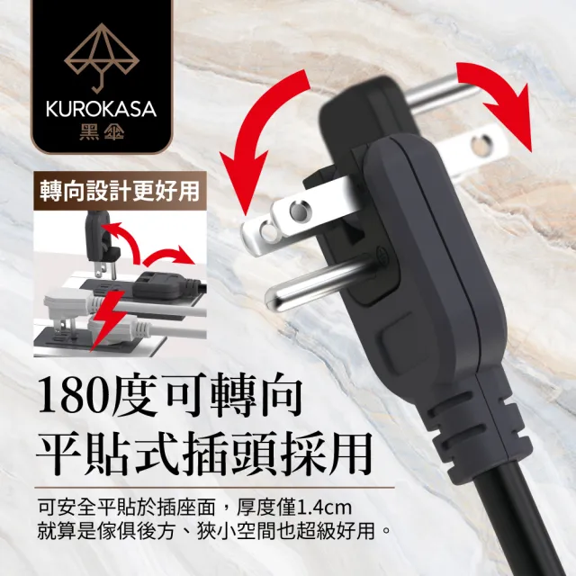 【iPlus+ 保護傘】7切6座3P延長線2.7M-消光黑系列(KU-3766-9-BK)