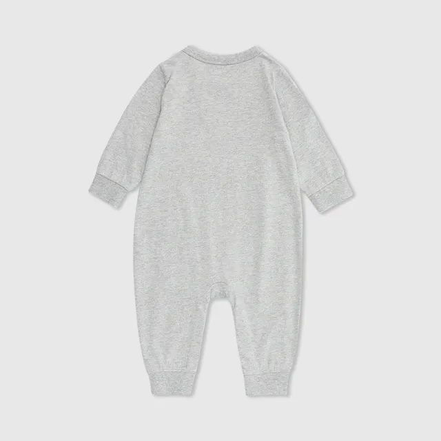 【GAP】嬰兒裝 Logo純棉小熊印花長袖包屁衣/連身衣 布萊納系列-淺灰色(890315)