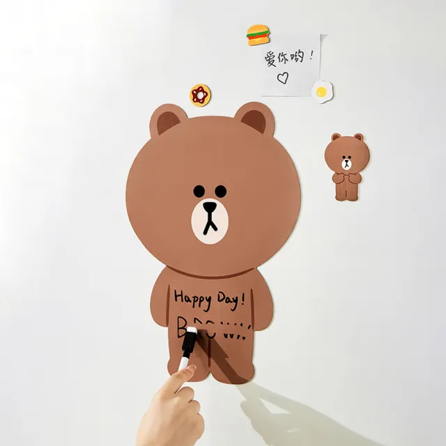 【LINE FRIENDS】熊大造型創意磁吸式冰箱貼留言板便利貼(附可擦白板筆1支)