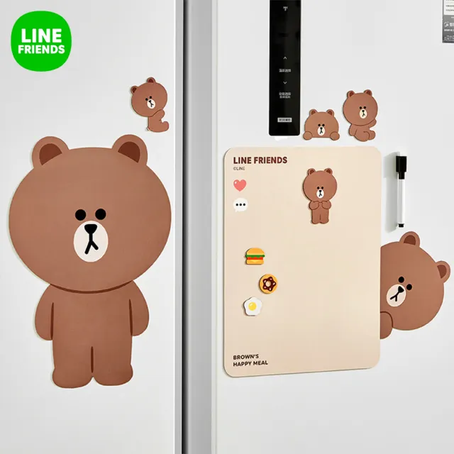 【LINE FRIENDS】熊大造型創意磁吸式冰箱貼留言板便利貼(附可擦白板筆1支)