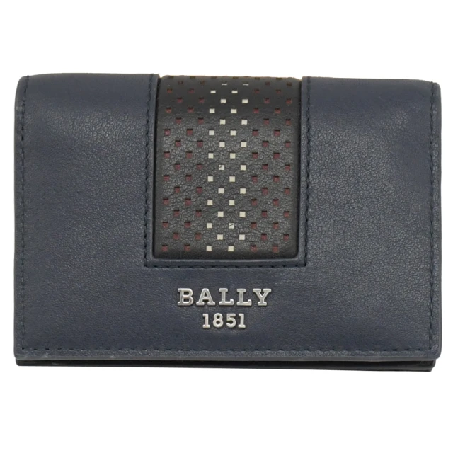 【BALLY】經典LOGO條紋織帶小牛皮信用卡證件名片夾收納包(黑)
