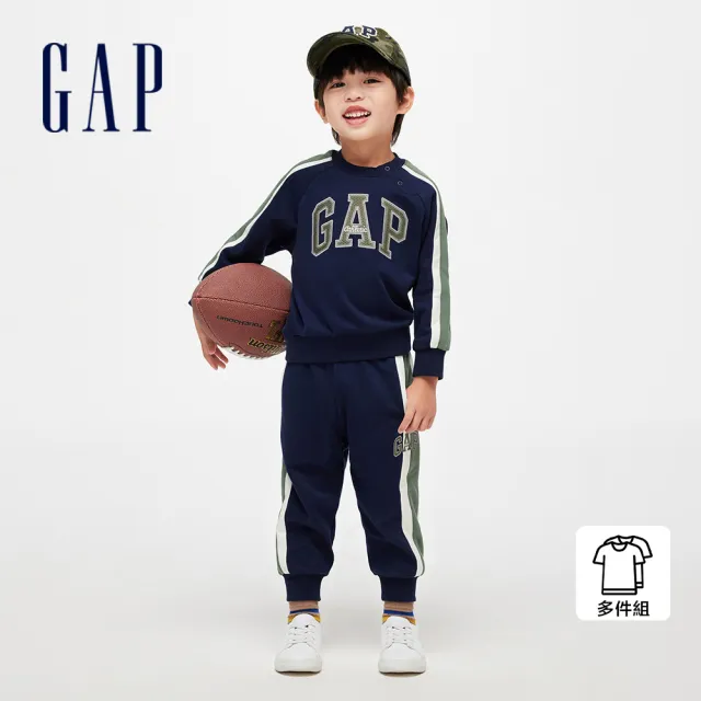 【GAP】幼童裝 Logo圓領長袖長褲家居套裝-海軍藍(890197)