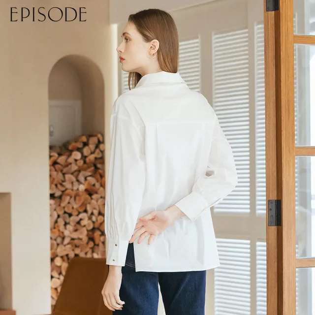 【EPISODE】休閒寬鬆拉鏈棉質長袖襯衫E35302（白）
