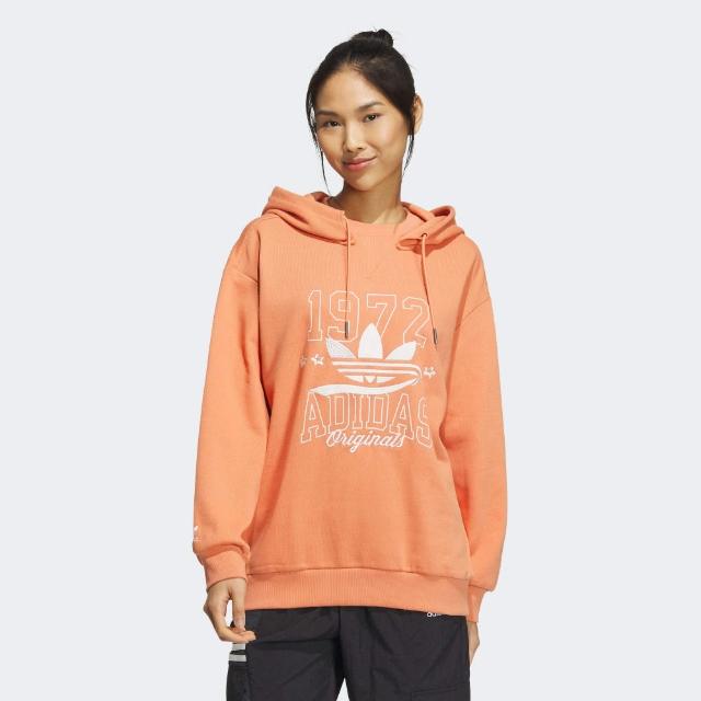 【adidas 愛迪達】上衣 女款 長袖上衣 帽T 運動 三葉草 MC HOODIE L 橘 IW9413