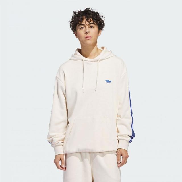 【adidas 愛迪達】上衣 男款 長袖上衣 帽T 運動 亞規 SHMOO FTHR HOOD 白藍 IU0106