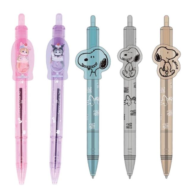 【小禮堂】透明筆桿黑色原子筆 0.7mm 貓福珊迪 x 三麗鷗 史努比(平輸品)