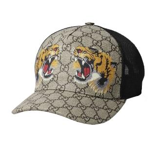 【GUCCI 古馳】426887 經典GG supreme系列老虎印花透氣棒球帽/鴨舌帽(棕色)
