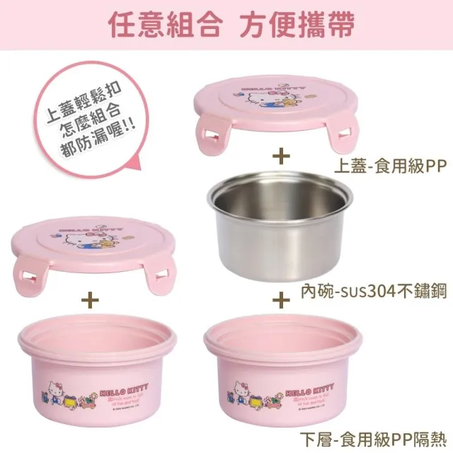 【小禮堂】Sanrio 三麗鷗 不鏽鋼扣式隔熱碗 HELLO KITTY 布丁狗(平輸品) 凱蒂貓