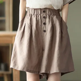 【初色】換季出清 復古文藝純色寬鬆闊腿五分褲-共5色-61000(M-2XL可選/快速出貨)