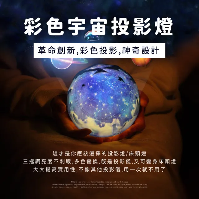 【夢幻宇宙】彩色旋轉星空投影燈-送五組幻燈片(USB小夜燈 睡眠燈 氣氛燈 裝飾燈 星球燈 兒童 交換禮物)