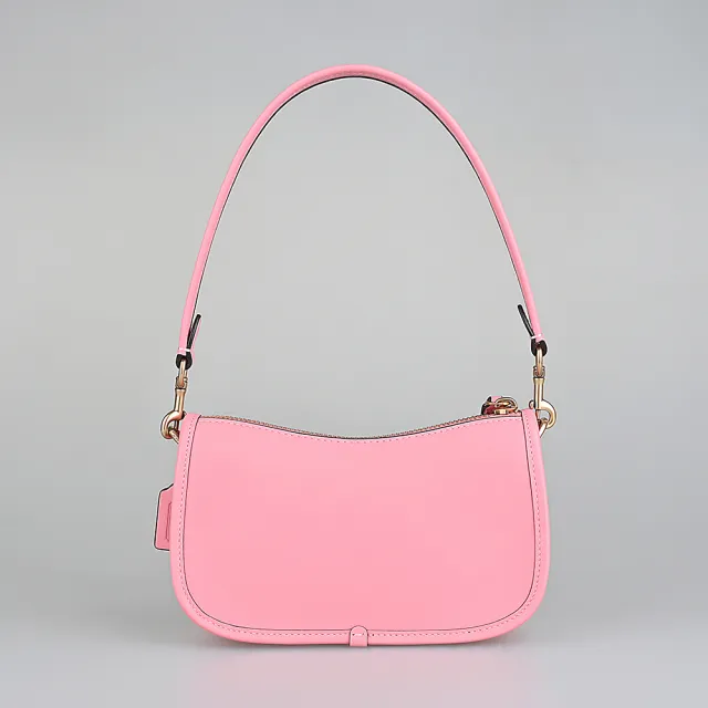 【COACH】COACH Swinger 20吊牌LOGO牛皮仿舊金轉釦拉鍊肩背包(泡泡糖粉紅)