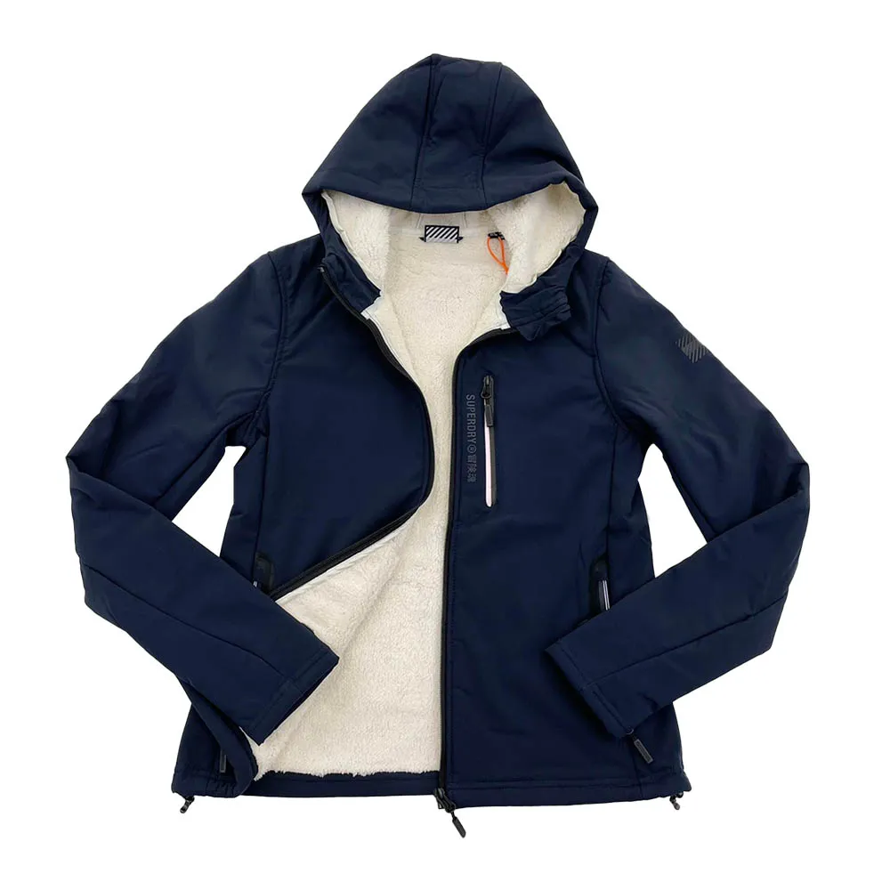 【Superdry】極度乾燥 女外套 現貨 深藍 連帽 潛水布 防潑水 單拉鍊 刷毛 外套 平輸品(刷毛外套)