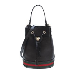 【GUCCI 古馳】719884/610846 經典Ophidia系列綠紅綠織帶皮革束口手提/斜背水桶兩用包(全新展示品-黑色)